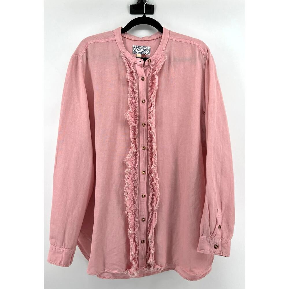Pilcro Ruffle Button Down Linen Blouse Women's Size XL Western Boho